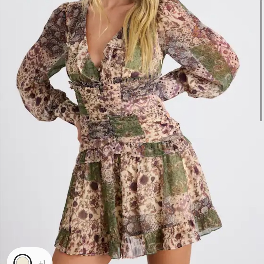 Lulu's Green and Purple Patchwork Long Sleeve Dress